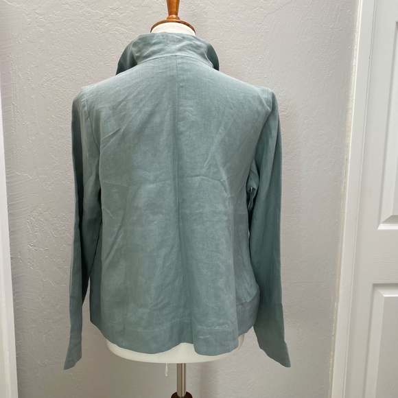 Eileen Fisher Funnel Neck Jacket Spring Linen Petite Small Tarragon Blue Green - Picture 4 of 15